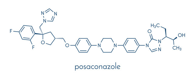 Posaconazole antifungal drug molecule. Skeletal formula.