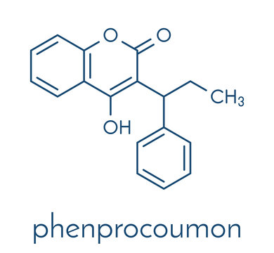 Phenprocoumon anticoagulant drug molecule (vitamin K antagonist). Skeletal formula.
