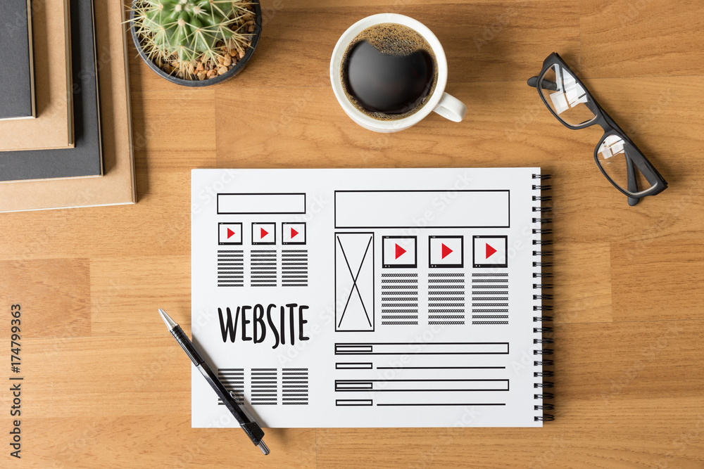 Poster website designer working layout sketch drawing software media www and graphic layout website develop