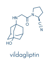 Vildagliptin diabetes drug molecule. Skeletal formula.