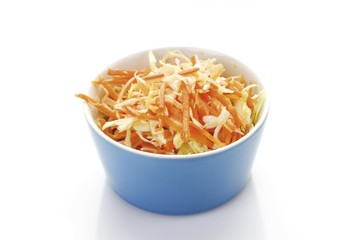 Carrot and white cabbage salad, cut in sticks