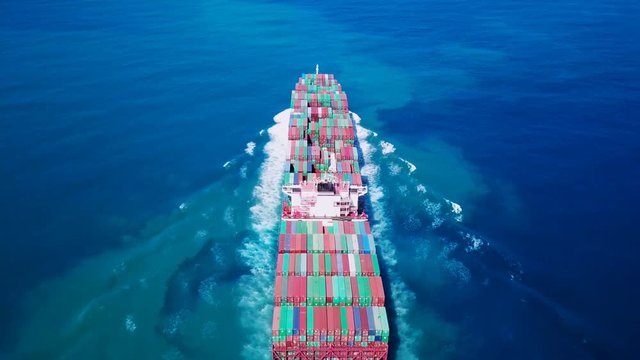 Ultra large container vessel (ULCV) at sea - Aerial footage 