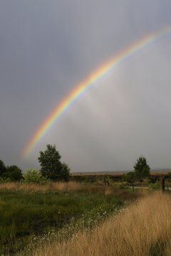 Rainbow over the moor, Haren, Emsland, Lower Saxony, Germany, Europe