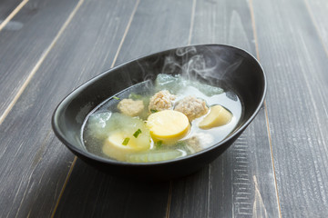 Boiled tofu with minced pork, Thai soup, Asia food