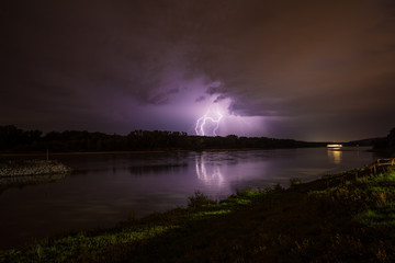 Obraz premium Night storm over the river Danube, Austria