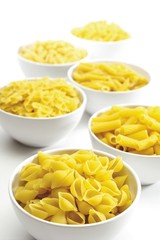Pasta, uncooked, conchiglie, tortiglioni, farfalle