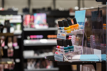 Showcase with a variety of cosmetics in the store