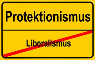 Sign city limits, symbolic image for the development from liberalism to protectionism