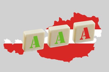 Three A's on a map of Austria, one is red as a symbol of the risk of losing the Triple A ranking,...
