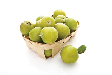 Greengages (Prunus italica) in a basket
