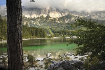 Eibsee lake, Zugspitze Mountain, Grainau, Upper Bavaria, Bavaria, Germany, Europe