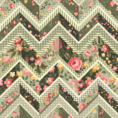 seamless floral patchwork pattern with roses