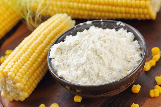 Corn flour and corn cob on the table