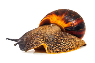 Single Snail with a beautiful shell,nice coloring,close up isolated on the white background