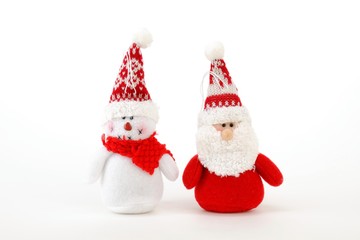 Santa Claus and snowman made of fabric, plush