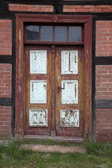 Front door with paint flaking off, Spreewald region, Brandenburg, Germany, Europe