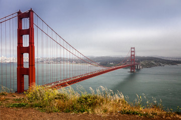 Beautiful view of the ocean, blue sky, beautiful bridge