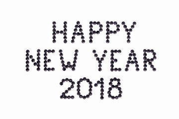 Wish HAPPY NEW YEAR 2018 is made rhinestones black color on a white background.