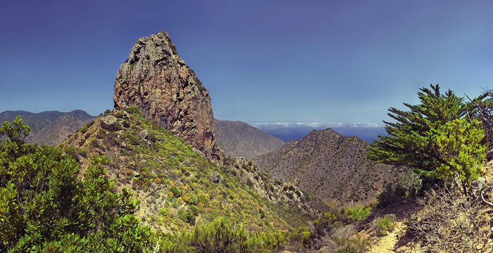 Roque El Cano volcanic vent in Vallehermoso, La Gomera, Canary Islands, Spain, Europe