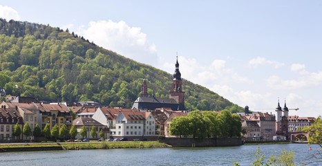 Obraz premium View towards Heidelberg and the Church of the Holy Spirit, Heidelberg, Neckar, Baden-Wurttemberg, Germany, Europe