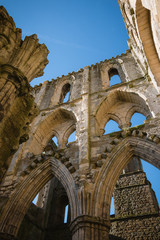 England, North Yorkshire, Rievaulx. Ruins of 13th century Rievaulx Abbey. Former Cistercian monastery.