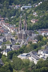 Fototapeta na wymiar View over Marburg an der Lahn with the historic town centre in front of St. Elizabeth's Church, Marburg, Hesse, Germany, Europe