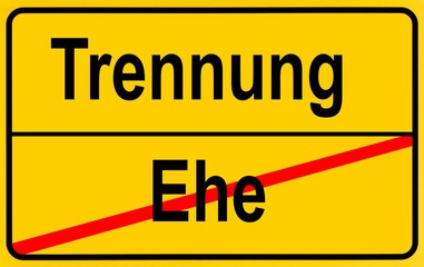 Village sign, a symbol image for the development of marriage to separation