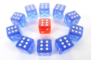 Dice, symbolic picture for mobbing, isolation, loner, intimidation, aggression