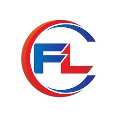 fl logo vector modern initial swoosh circle blue and red