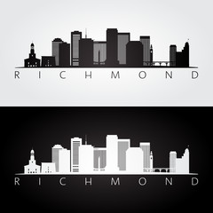 Richmond usa skyline and landmarks silhouette, black and white design, vector illustration. - obrazy, fototapety, plakaty