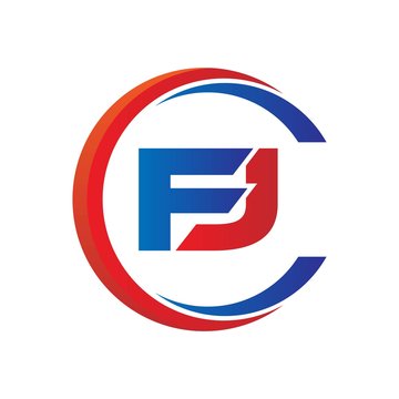 fj logo vector modern initial swoosh circle blue and red
