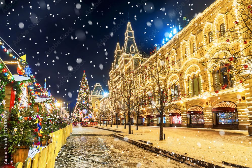 Wall mural Christmas in Moscow. Red Square in Moscow