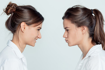 Studio portrait of female twins