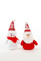 Santa Claus and snowman made of fabric, plush