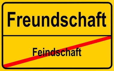 German sign city limits, symbolic image for going from enmity to friendship