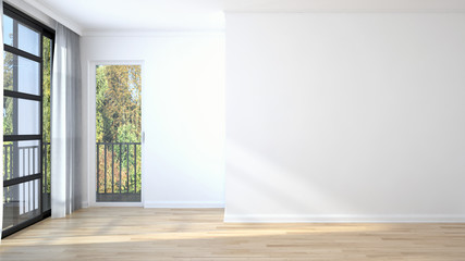 Modern bright living room, white wall. 3D rendering