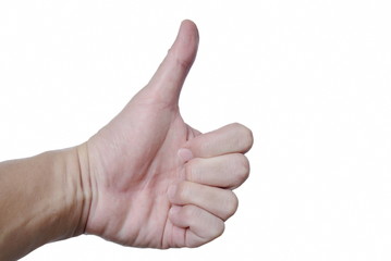hand lift thumb up for cheerful on white background