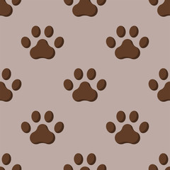 Dog or cat paw dog footprint flat seamless pattern animal walk background shape silhouette vector illustration