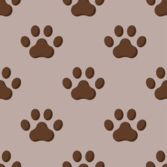 Dog or cat paw dog footprint flat seamless pattern animal walk background shape silhouette vector illustration