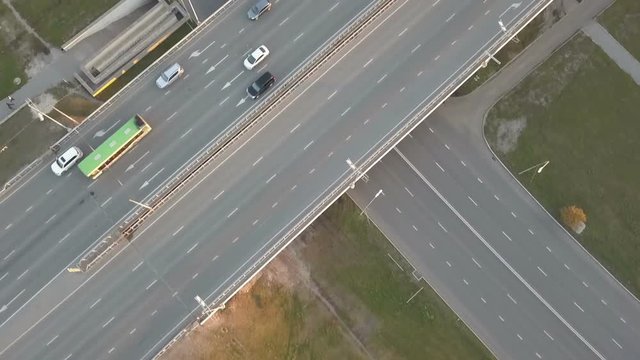 Aerial Footage of Highway with cars and trucks. Urban Life