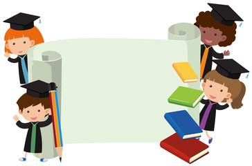 Kids in graduation gown and roll of paper