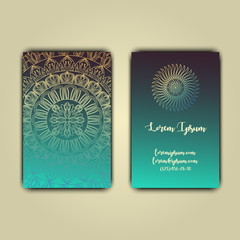 Luxury business cards with floral mandala ornament. Vintage decorative elements