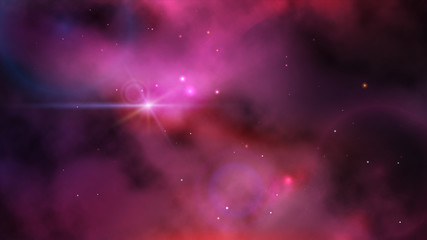 Fototapeta na wymiar Cosmic background of the purple nebula with many stars.