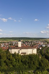 View towards Schloss Horneck Castle, Castle of the Teutonic Order, and Gundelsheim, Odenwald, Baden-Wuerttemberg, Germany, Europe, PublicGround, Europe
