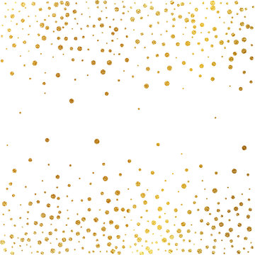 Festive explosion of confetti. Gold glitter background. Golden dots. Vector illustration polka dot .