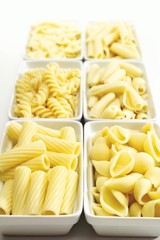 Pasta, tortiglioni, conchiglie, fusilli, castellane, boiled