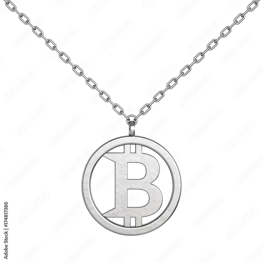 Aufkleber Bitcoin Symbol as Silver Coulomb with Chain. 3d Rendering