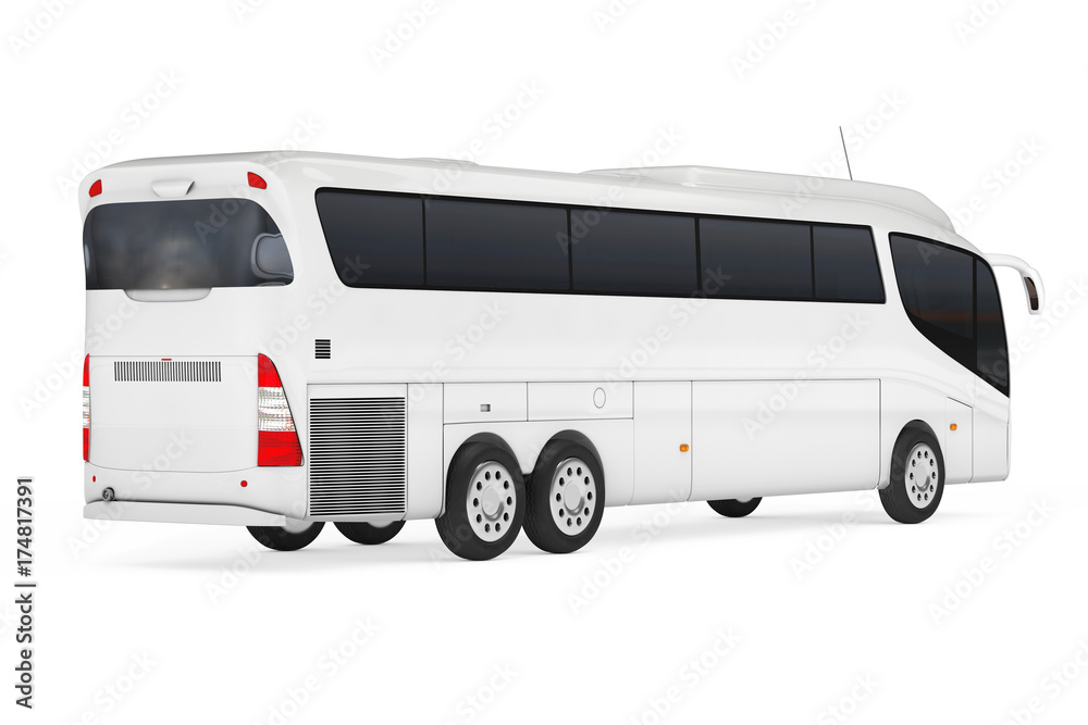 Poster big white coach tour bus with blank surface for yours design. 3d rendering