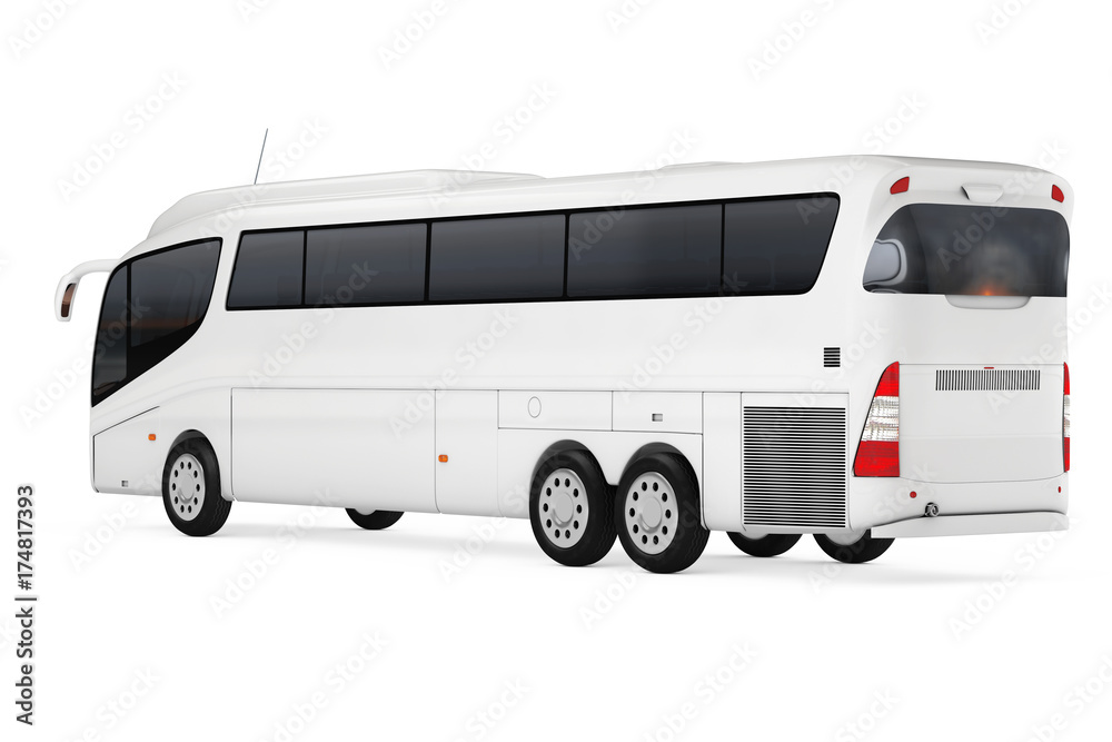 Poster big white coach tour bus with blank surface for yours design. 3d rendering