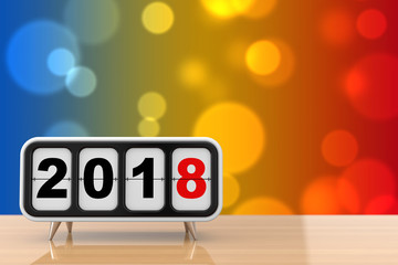Retro Flip Clock with 2018 New Year Sign. 3d Rendering